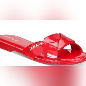 DKNY KIARA FLAT SLIDE SANDALS 136 RED PATENT SIZE 8.5 